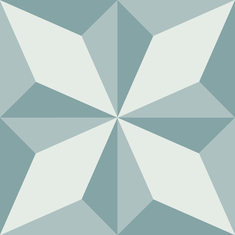 Turquoise Geometric Self-Stick Vinyl Floor Tiles with Water Protection