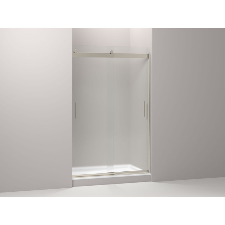 Levity 74" Frosted Glass Sliding Shower Door in Anodized Brushed Bronze