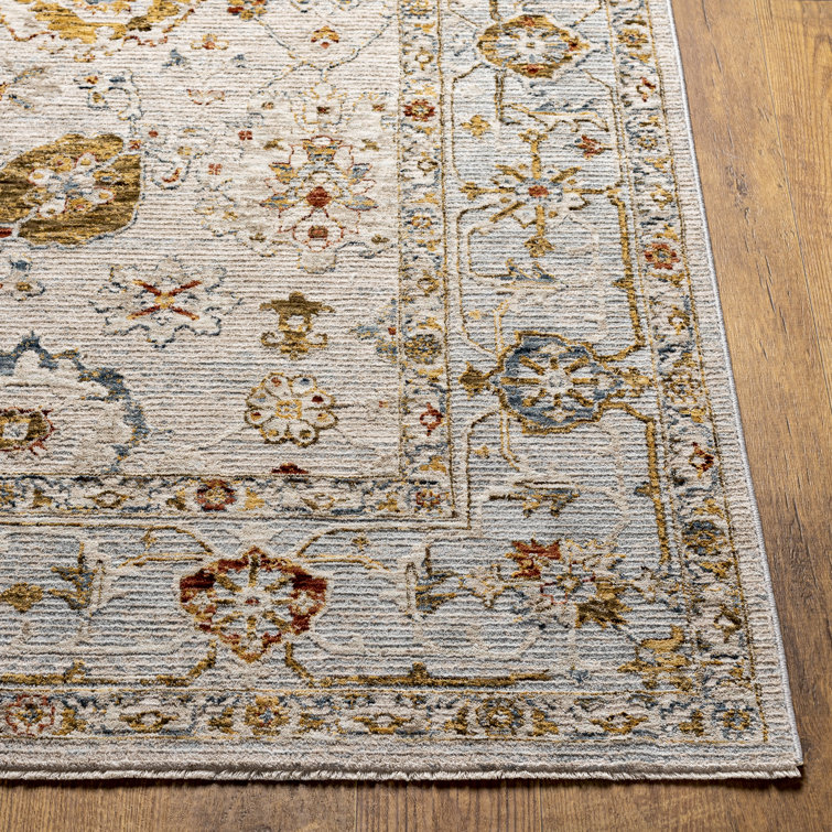 Gray and Beige Synthetic Rectangular Washable Area Rug