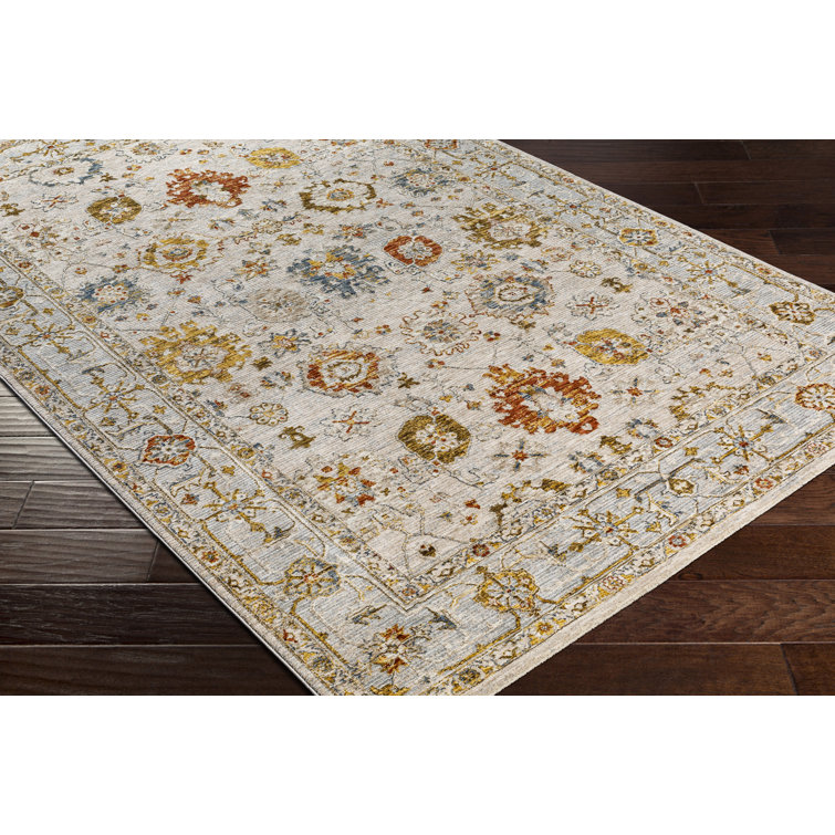 Gray and Beige Synthetic Rectangular Washable Area Rug