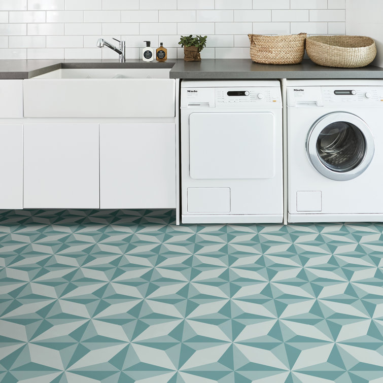 Turquoise Geometric Self-Stick Vinyl Floor Tiles with Water Protection