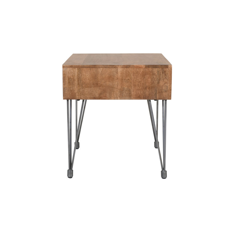 Industrial Brown Wood and Metal Square End Table with Storage