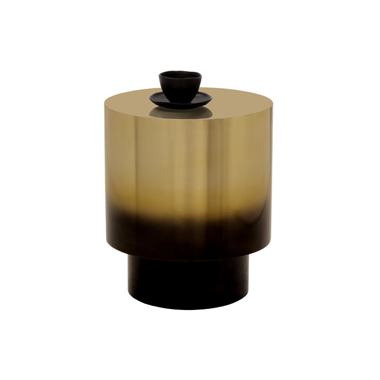 Frida 18" Round Black and Gold Metal End Table
