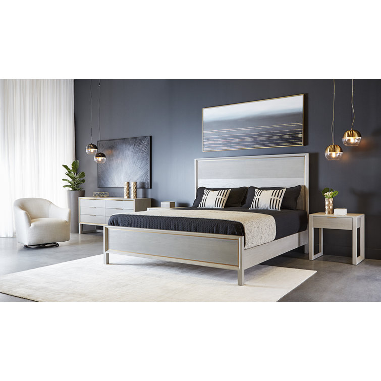 Gray Oak 6-Drawer Dresser with Gold Hardware