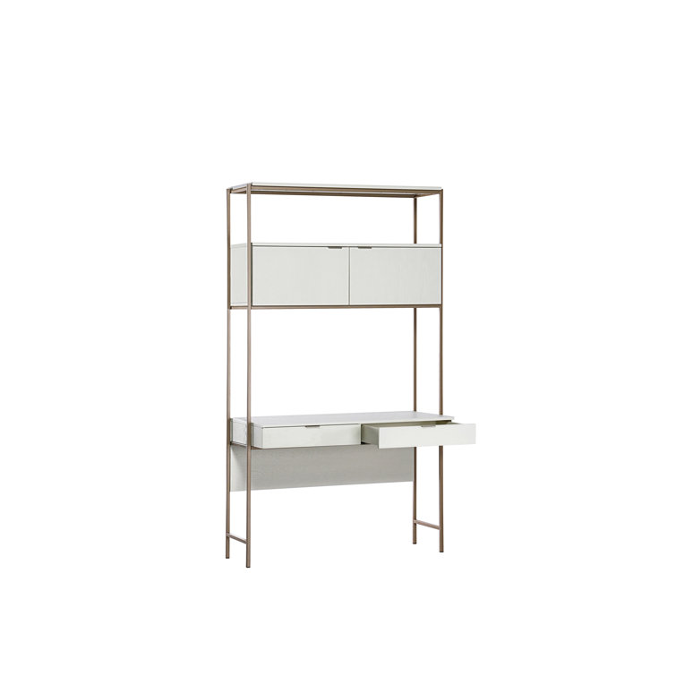 Ambrose Cream Oak and Champagne Gold Modular Wall Desk with Drawers