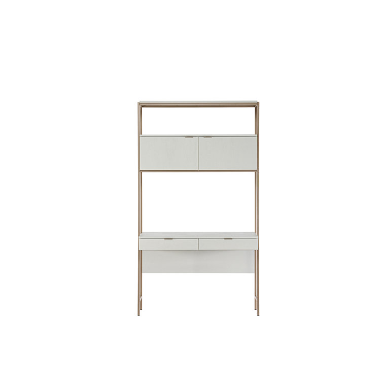 Ambrose Cream Oak and Champagne Gold Modular Wall Desk with Drawers