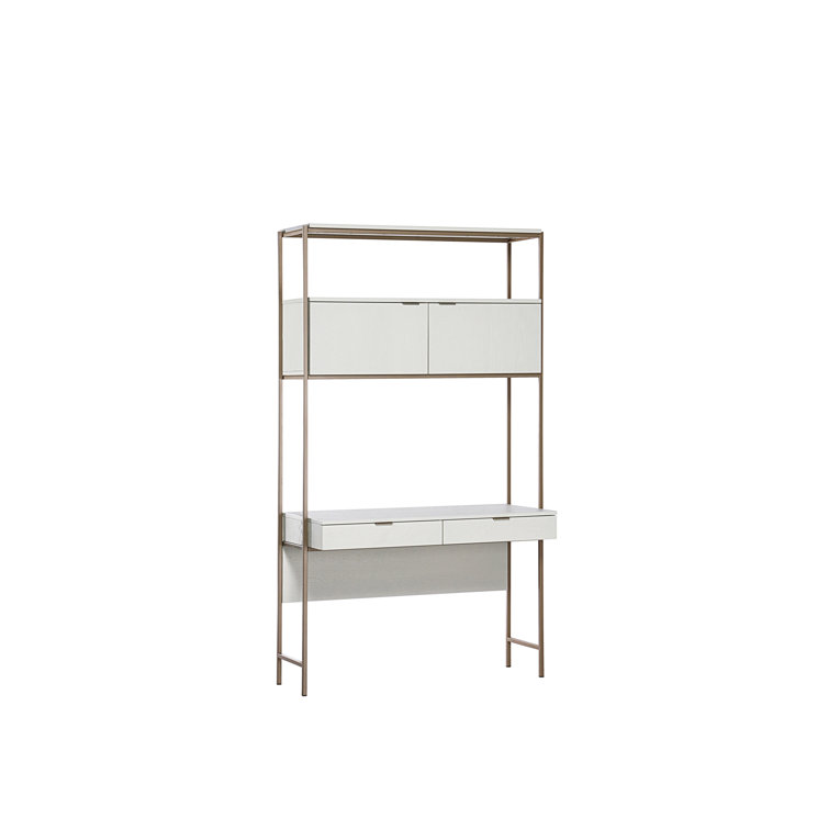 Ambrose Cream Oak and Champagne Gold Modular Wall Desk with Drawers