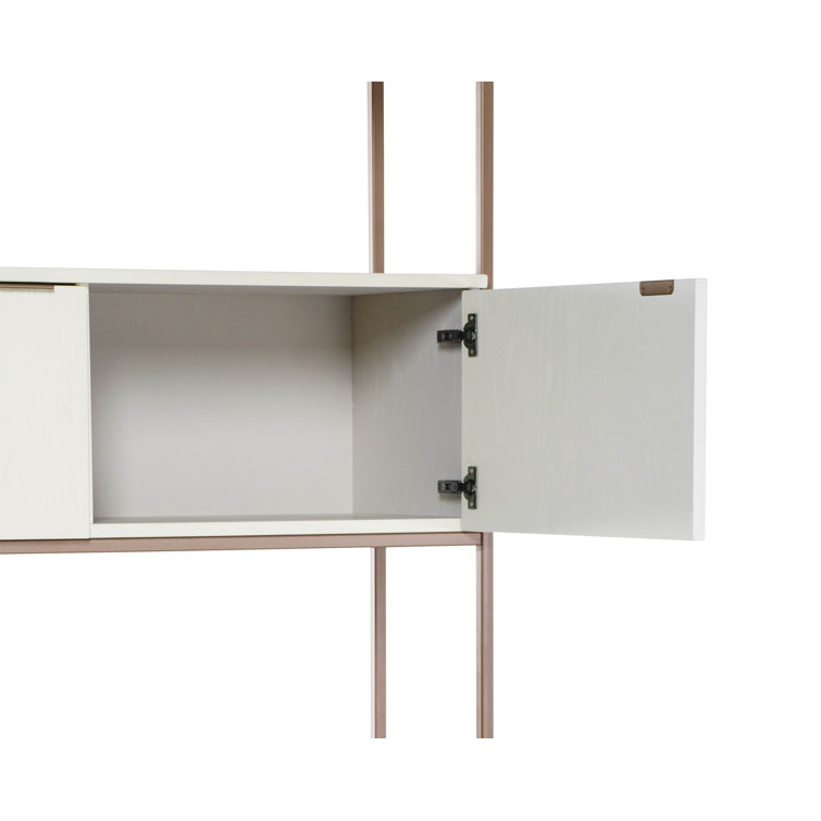 Ambrose Cream Oak and Champagne Gold Modular Wall Desk with Drawers