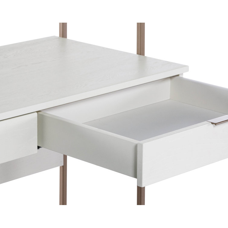 Ambrose Cream Oak and Champagne Gold Modular Wall Desk with Drawers