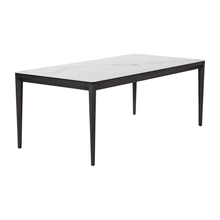 Zenn White Ceramic and Grey Rubberwood 78'' Mid-Century Modern Dining Table