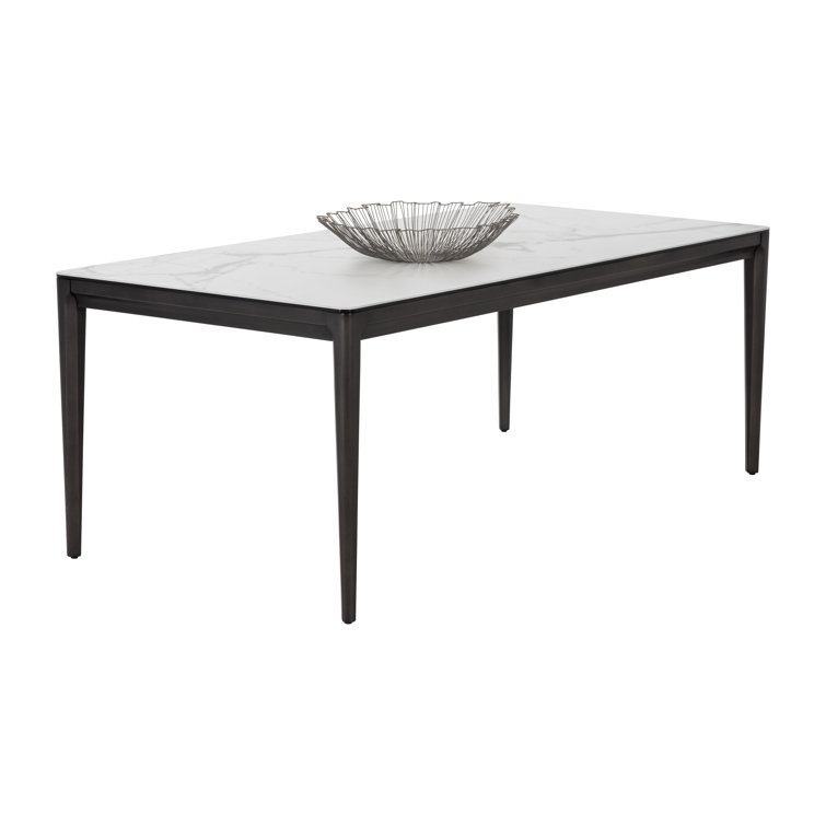 Zenn White Ceramic and Grey Rubberwood 78'' Mid-Century Modern Dining Table