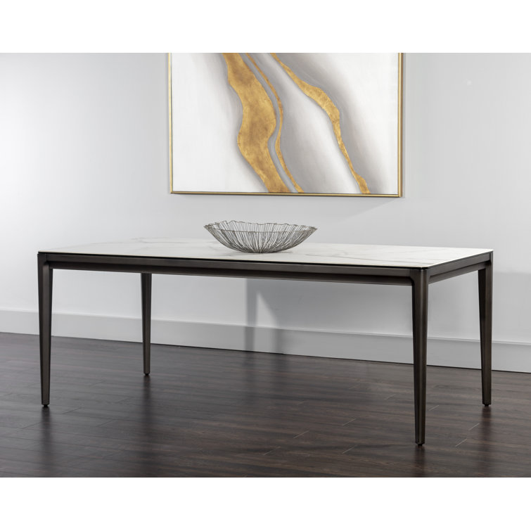 Zenn White Ceramic and Grey Rubberwood 78'' Mid-Century Modern Dining Table