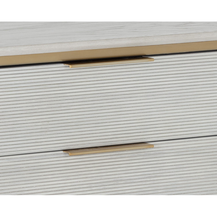 Gray Oak 6-Drawer Dresser with Gold Hardware