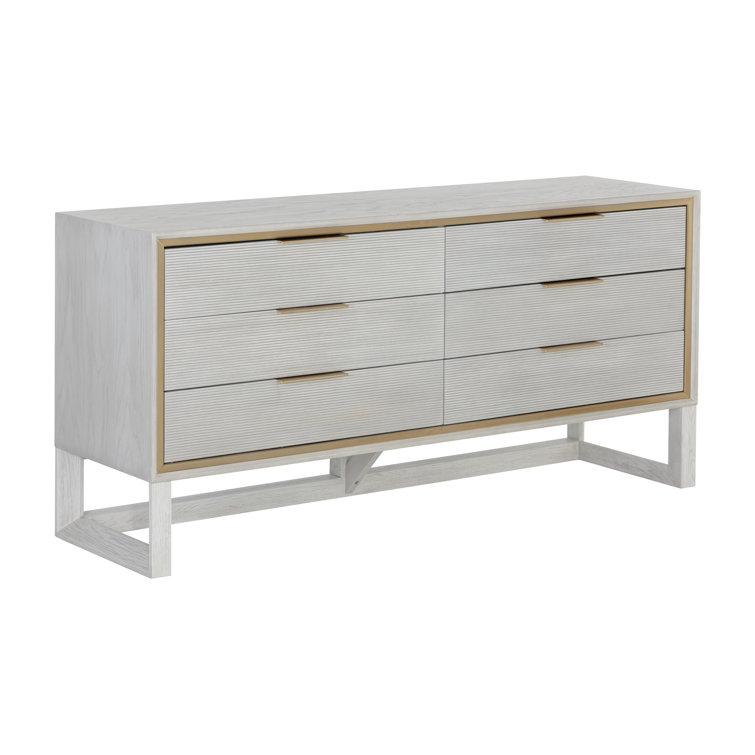 Gray Oak 6-Drawer Dresser with Gold Hardware