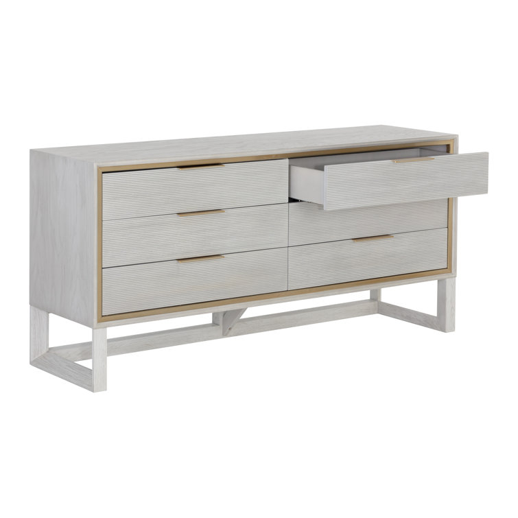 Gray Oak 6-Drawer Dresser with Gold Hardware