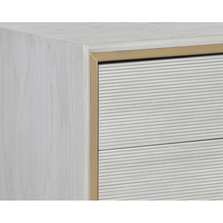 Gray Oak 6-Drawer Dresser with Gold Hardware