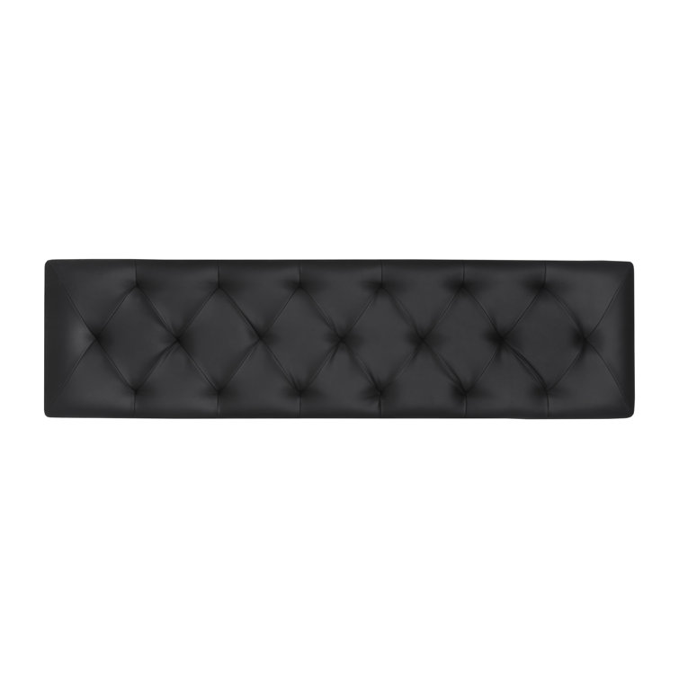 Mid-Century Modern Black Faux Leather Upholstered Bench with Brass Accents