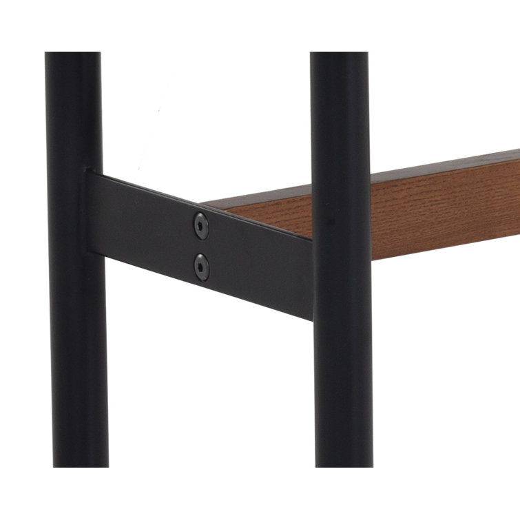Mid-Century Modern Black Faux Leather Upholstered Bench with Brass Accents