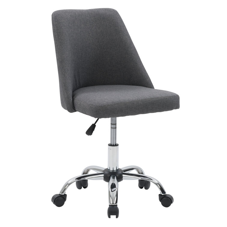 Dark Grey Fabric Upholstered Armless Task Chair with Metal Base