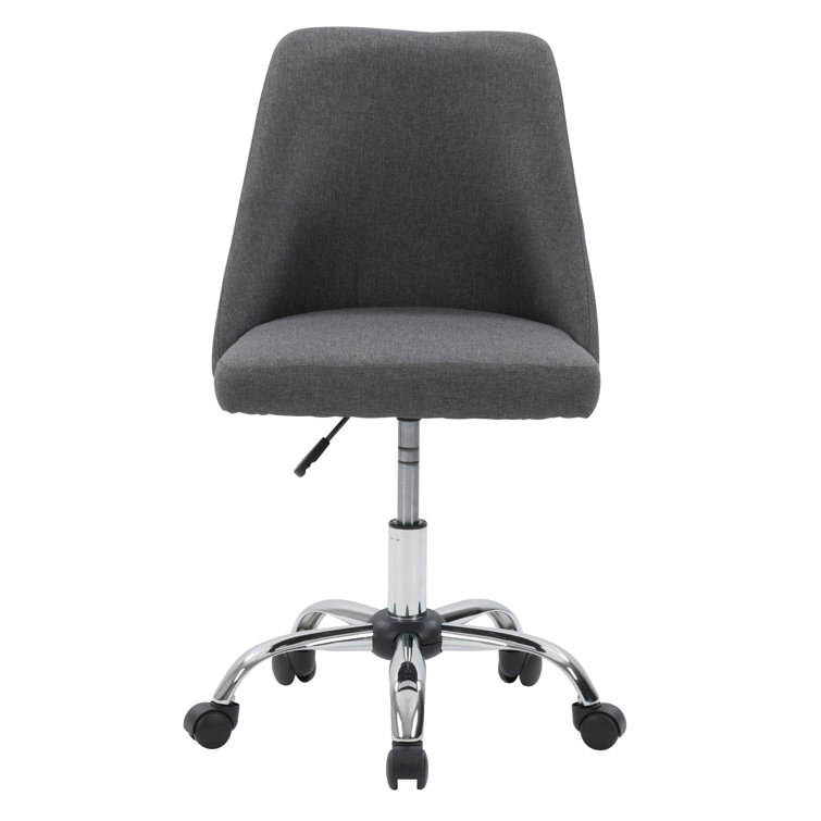 Dark Grey Fabric Upholstered Armless Task Chair with Metal Base