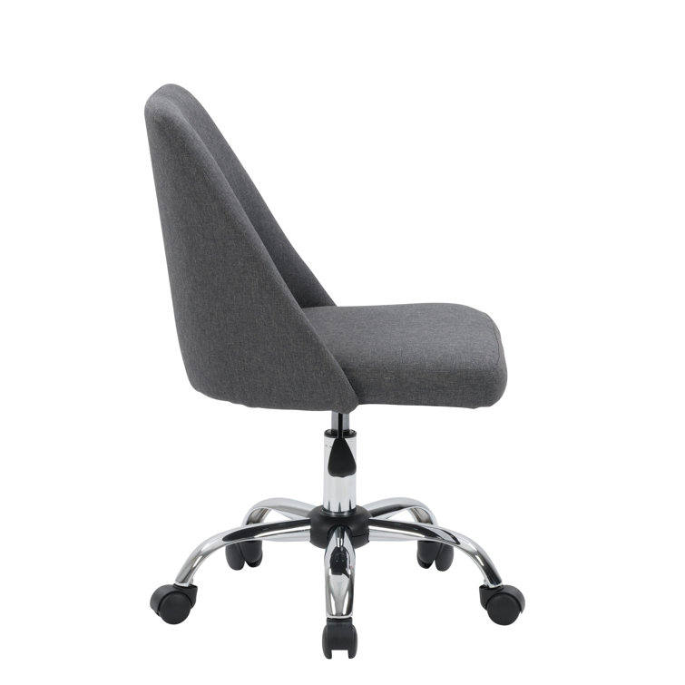 Dark Grey Fabric Upholstered Armless Task Chair with Metal Base