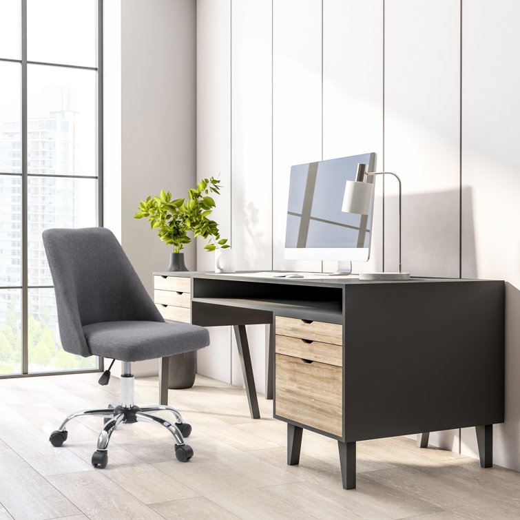 Dark Grey Fabric Upholstered Armless Task Chair with Metal Base