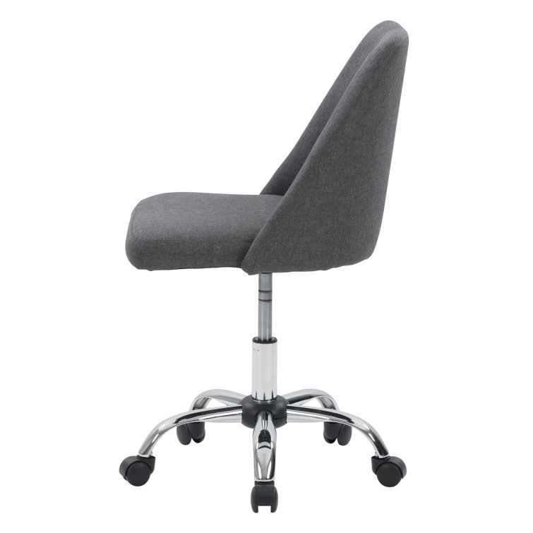 Dark Grey Fabric Upholstered Armless Task Chair with Metal Base