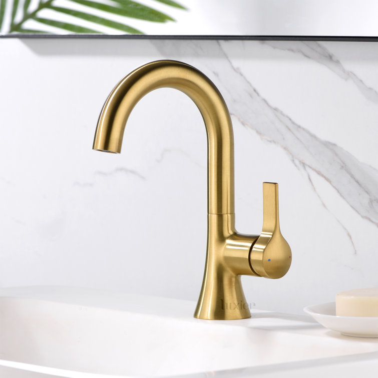 Brushed Gold Single Handle Bathroom Faucet with Drain Assembly