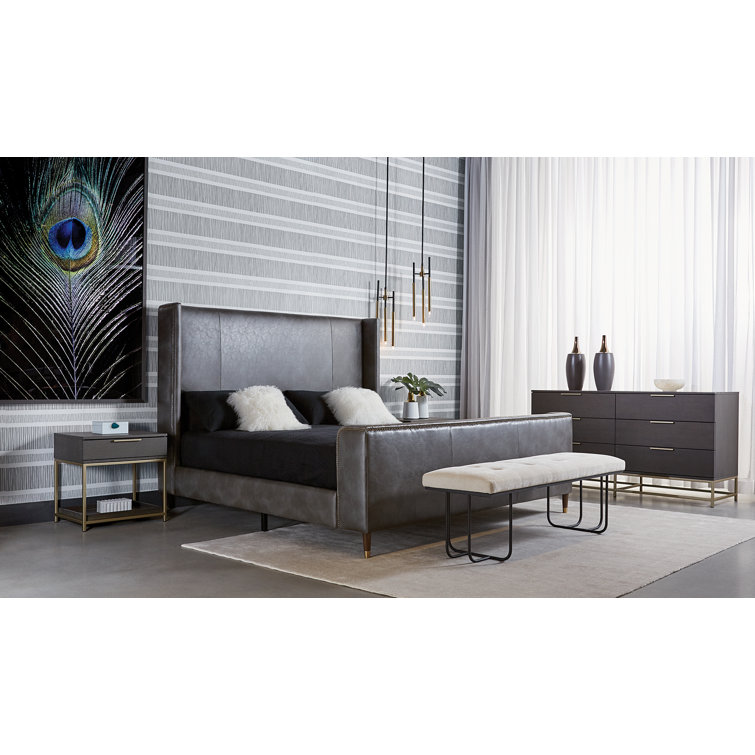 Maverick 55" Gray Upholstered Bench with Metal Legs