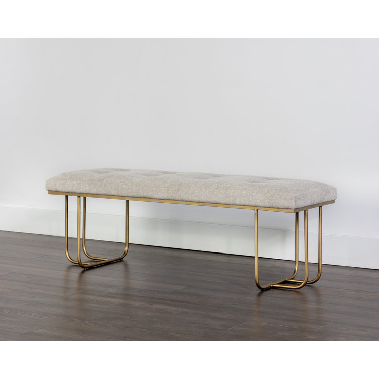 Maverick 55" Gray Upholstered Bench with Metal Legs