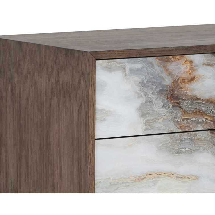 Brown Oak Veneer Nightstand with Printed Acrylic Drawers