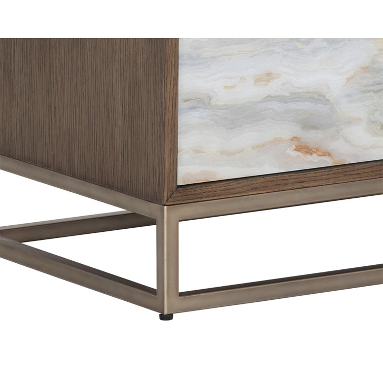 Brown Oak Veneer Nightstand with Printed Acrylic Drawers