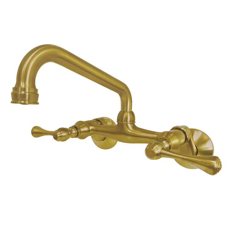 Brushed Brass Double-Handle Wall-Mount Kitchen Faucet