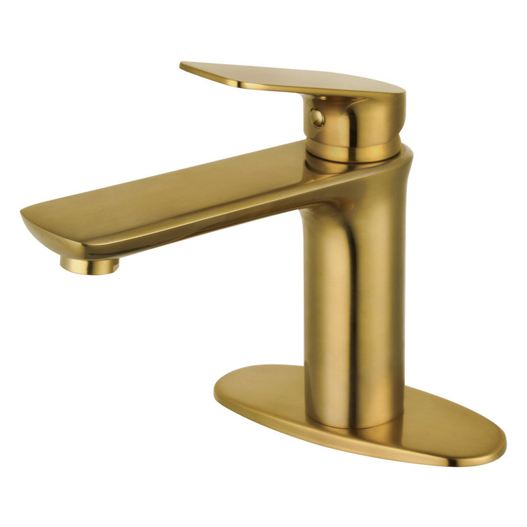 Brushed Brass Single-Handle Bathroom Faucet with Deck Plate