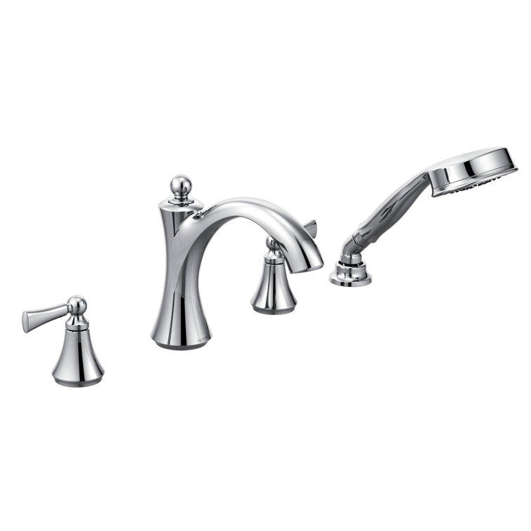 Chrome Traditional Widespread Deck Mounted Tub Faucet with Handshower