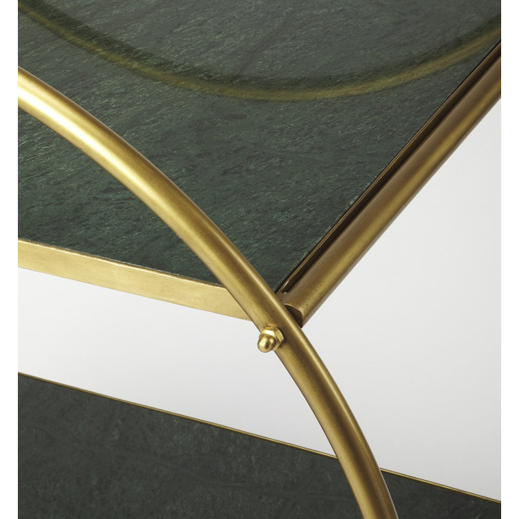 Green Marble and Gold Circular Bar Cart with Storage