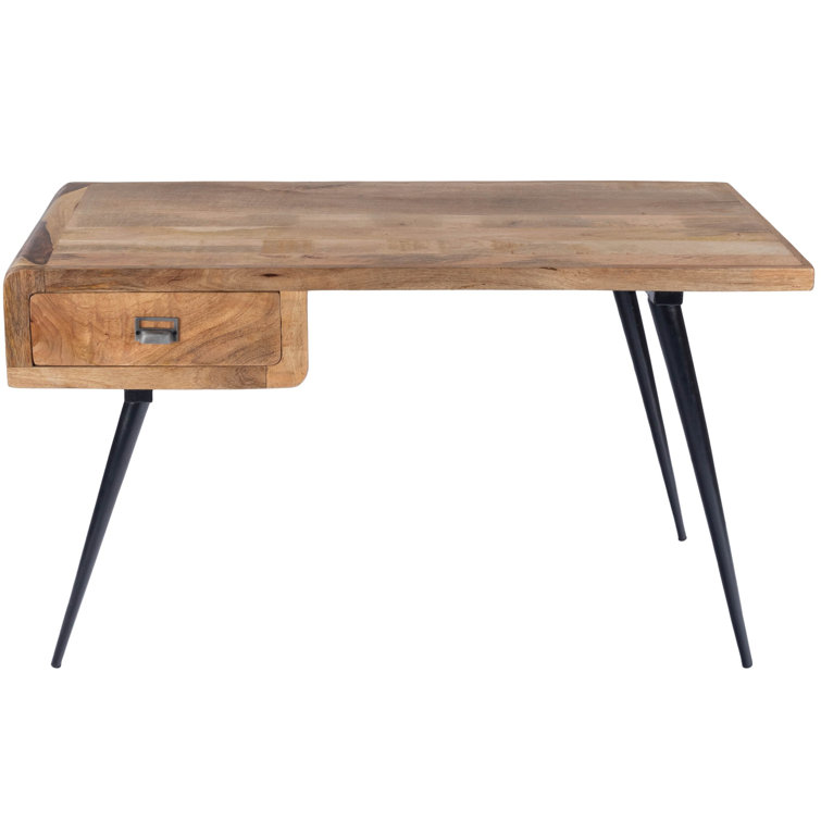 Black Mango Wood Desk with Storage Drawer