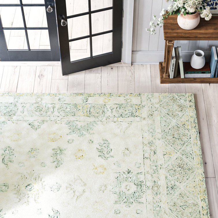 Ivory and Slate Floral Wool Rectangular Rug, 7'9" x 9'9"
