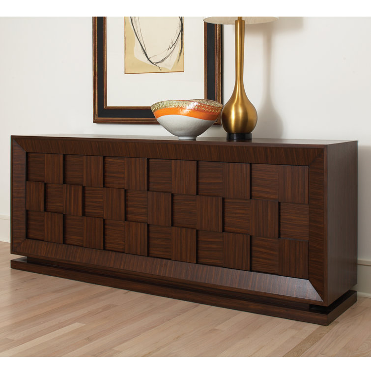 Birch and Zebra Veneer Sideboard with Walnut Stain Finish
