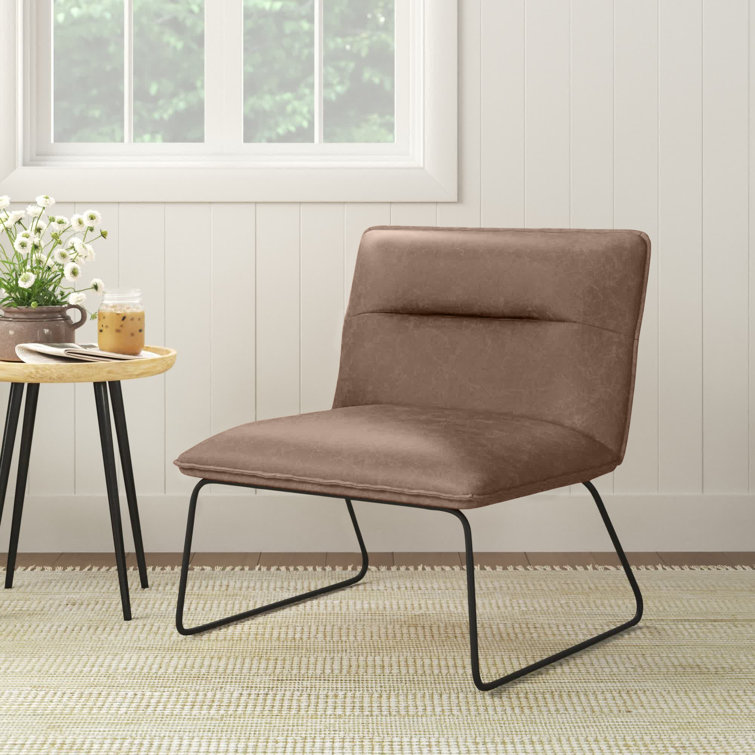 Espresso Faux Leather Industrial Slipper Chair with Metal Legs