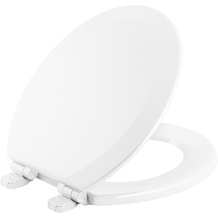 White Elongated Quiet-Close Toilet Seat with Plastic Hinges