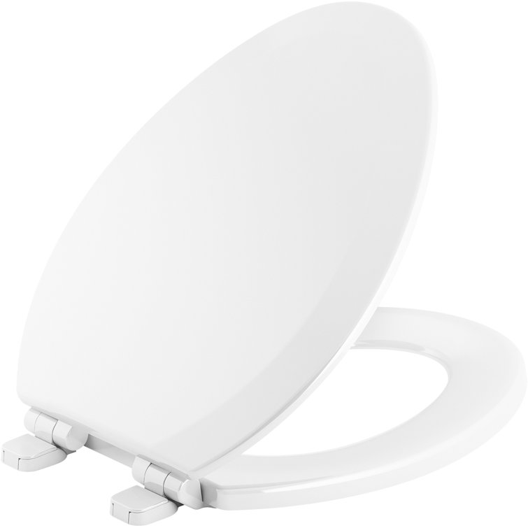 White Elongated Quiet-Close Toilet Seat with Plastic Hinges