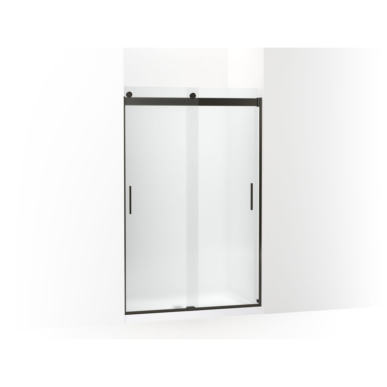 Modern Anodized Dark Bronze Frameless Sliding Shower Door with Frosted Glass