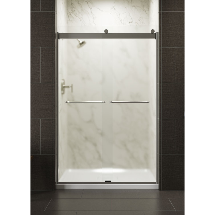 Levity Matte Nickel 74" Semi-Frameless Sliding Shower Door with Frosted Glass