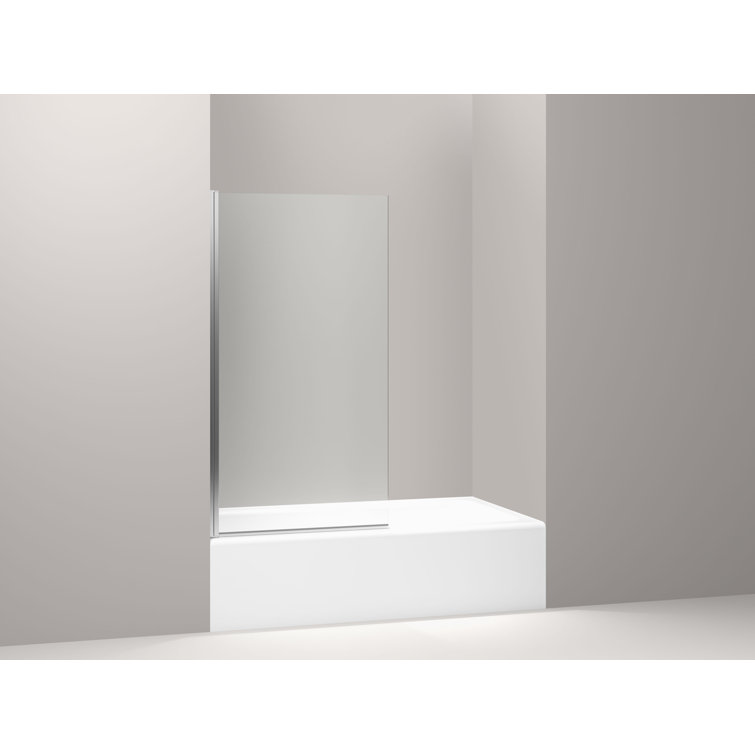 Aerie Bright Polished Silver Frameless Pivot Shower Door with Clear Glass