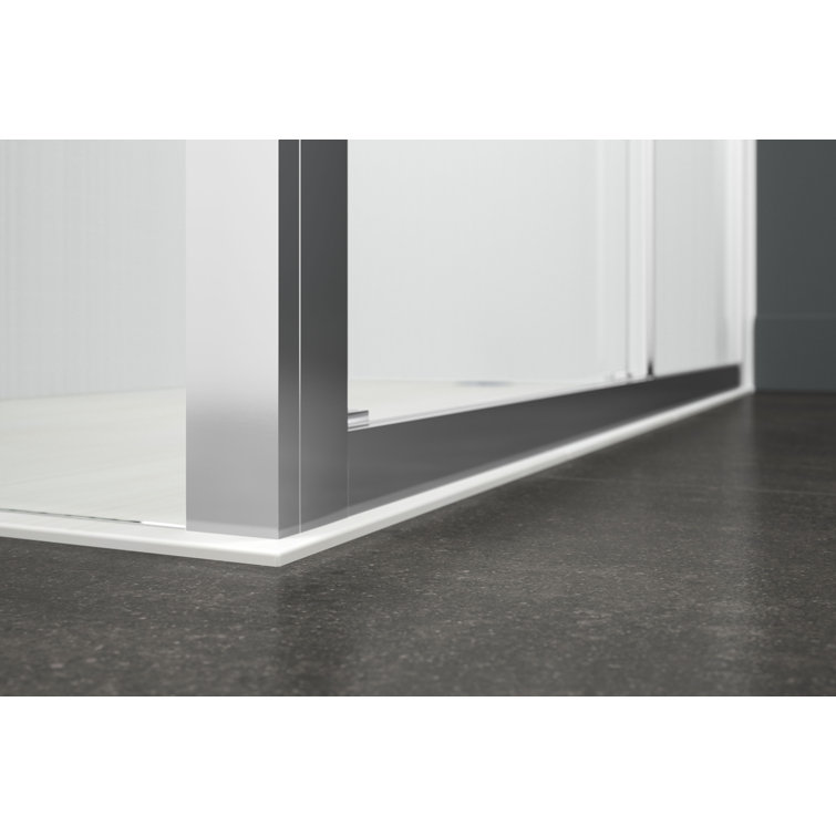 Aerie Bright Polished Silver Frameless Pivot Shower Door with Clear Glass