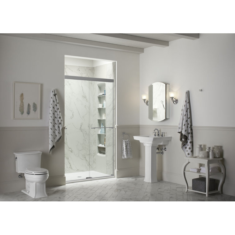 Anodized Dark Bronze Frameless Sliding Shower Door with Frosted Glass