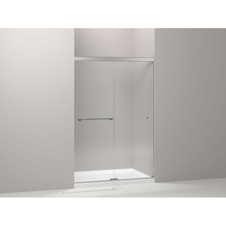 Bright Polished Silver Frameless Sliding Shower Door with Frosted Glass