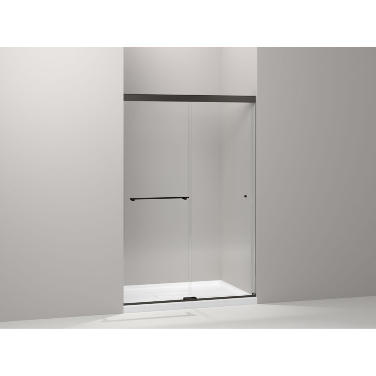 Anodized Dark Bronze Frameless Sliding Shower Door with Frosted Glass