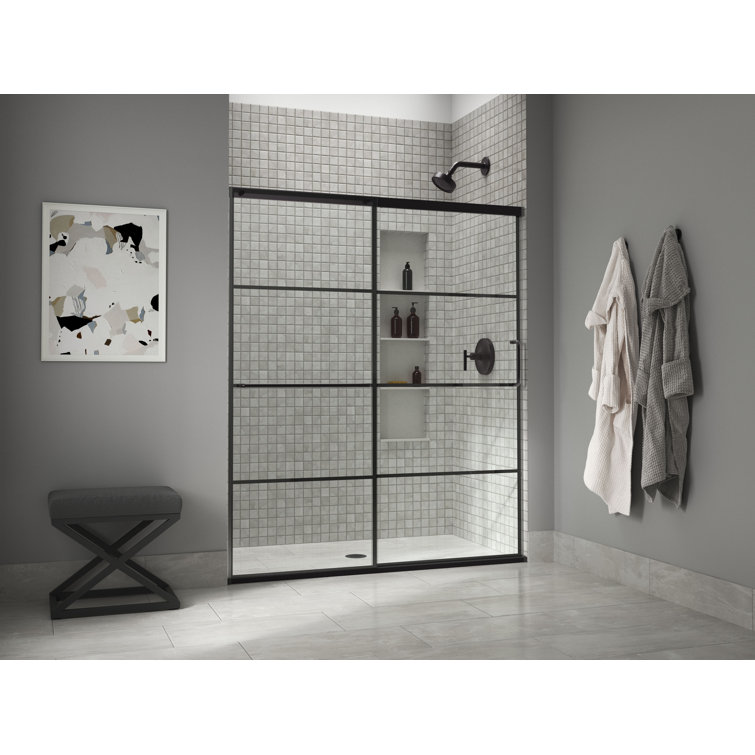 Matte Black Frameless Sliding Shower Door with Clear Glass
